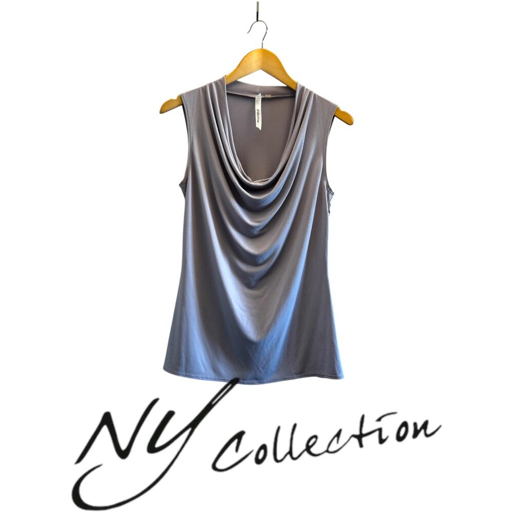 NY Collection Draped Cowl Neck Sleeveless Blouse Minimalist Staple Career